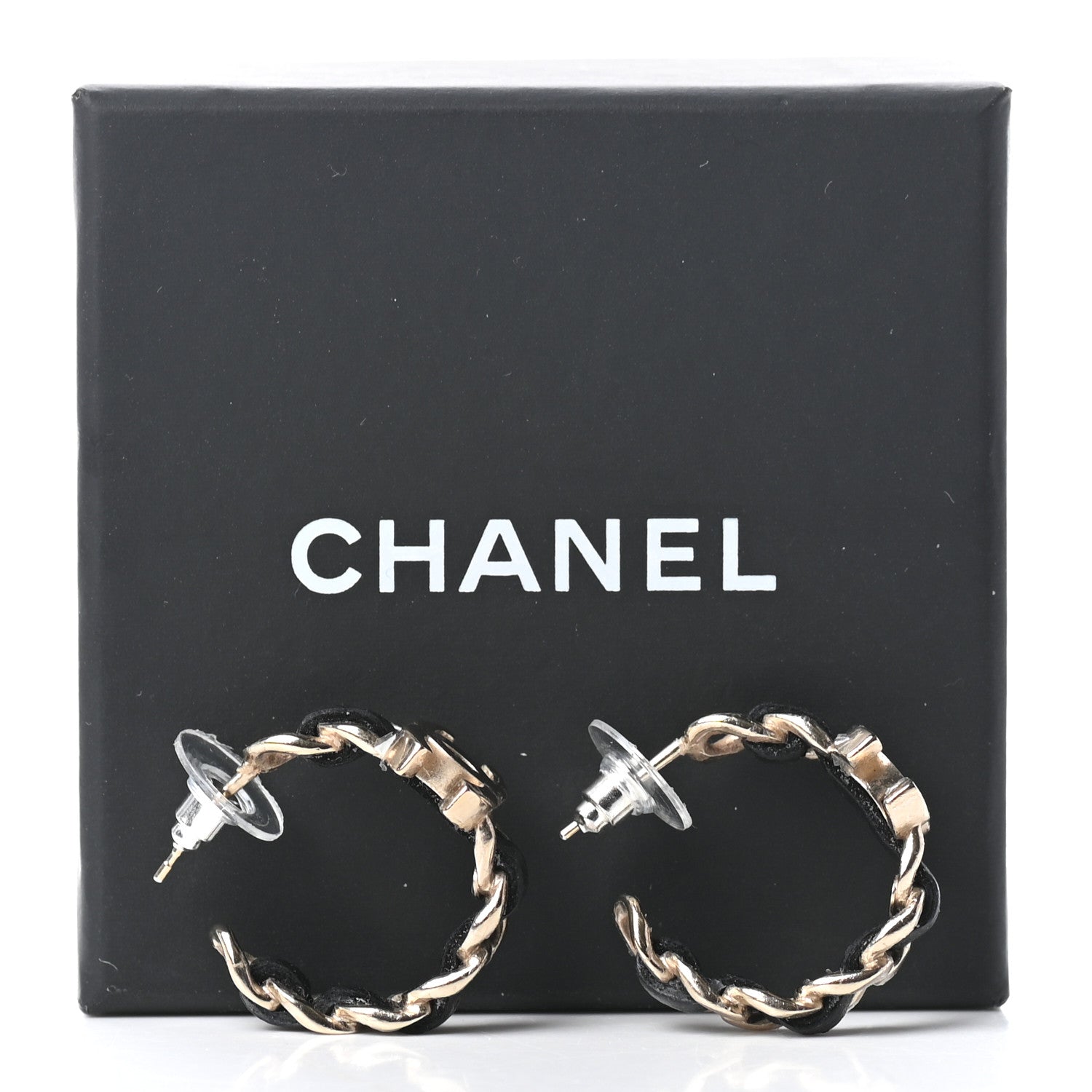 Chanel Lambskin CC Chain Hoop Earrings Matte Gold Black 5 of 5