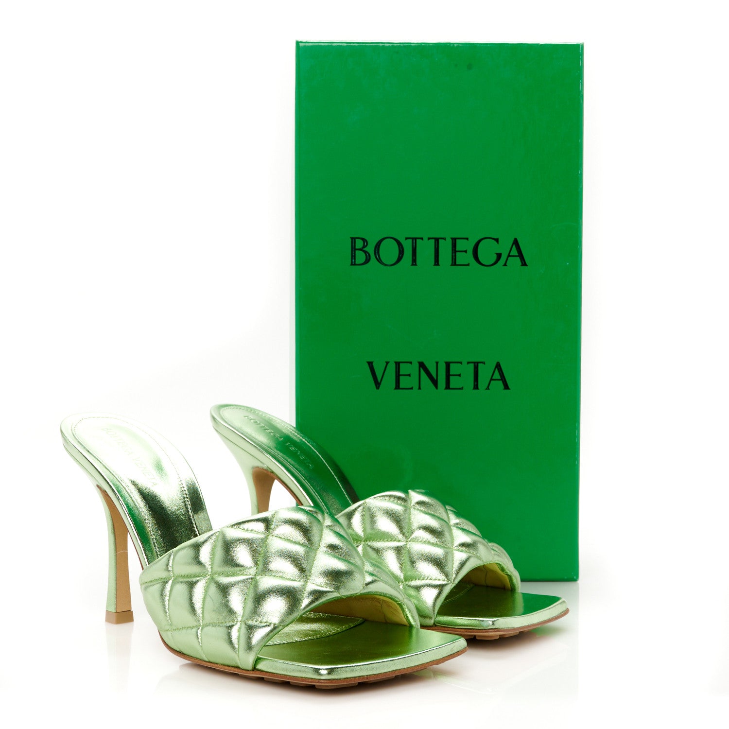 Bottega Veneta Metallic Nappa Reflection Matelasse Padded Mule Sandals 39.5 Pistachio 10 of 10