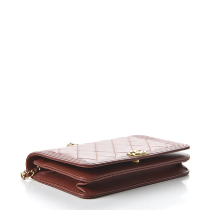 Chanel Lambskin Quilted Boy Wallet On Chain WOC Dark Red 4 of 11