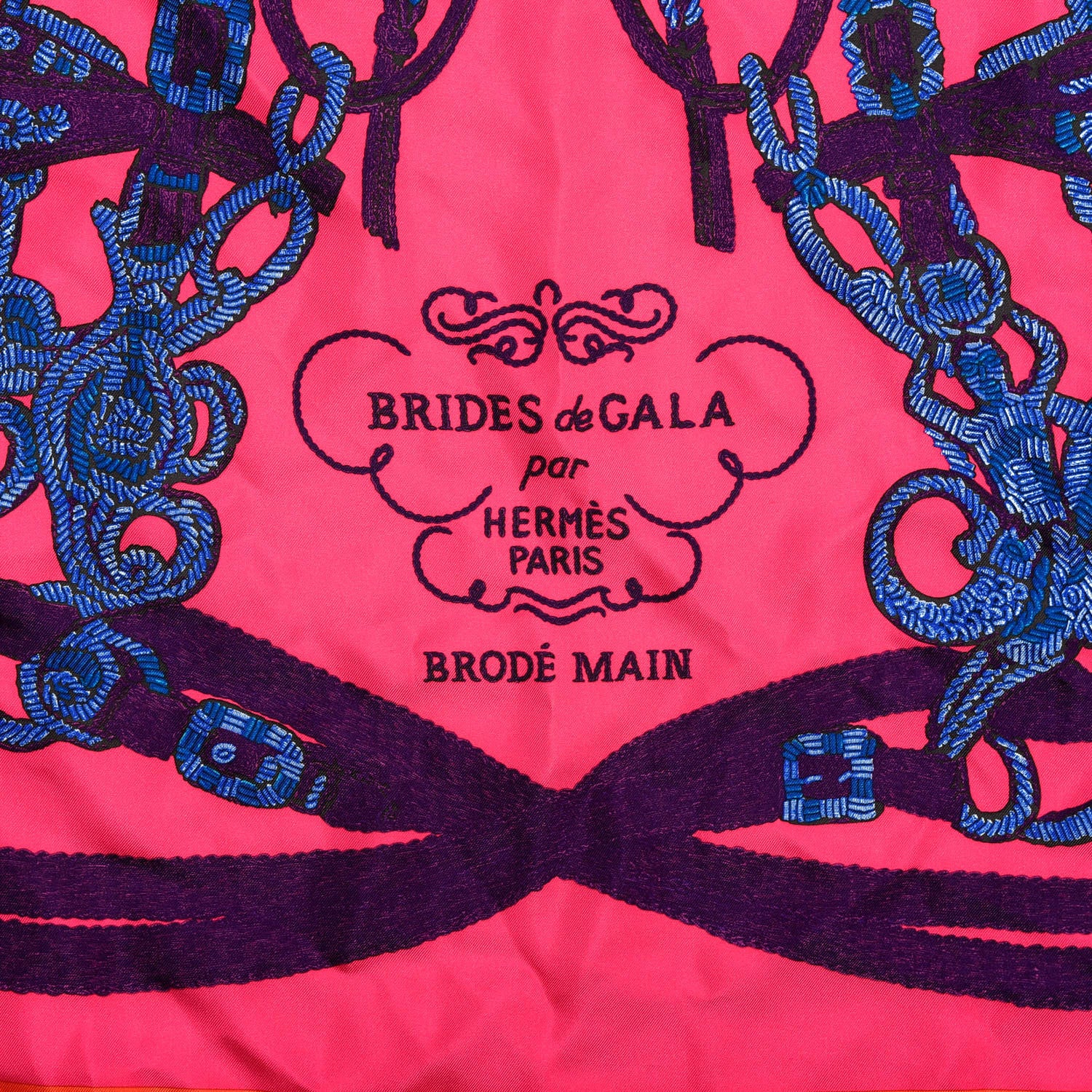 Hermes Silk Brides De Gala Brode Scarf 90 Vermillon Rose Vif Violet 2 of 4