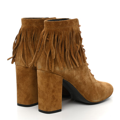 Saint Laurent Suede Babies 90 Fringe Ankle Boots 37 Light Tan 4 of 9