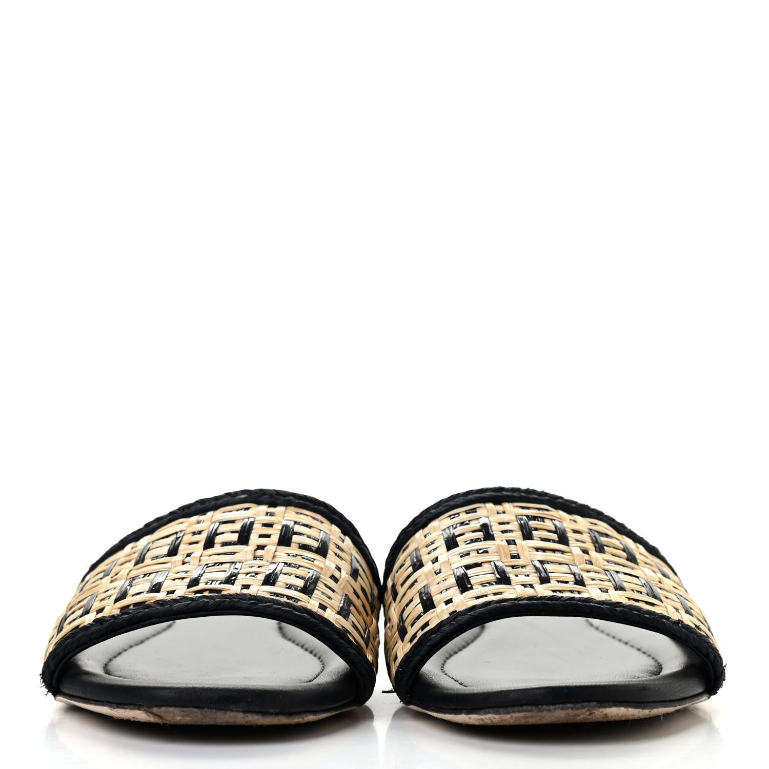 Fendi Raffia FF Flat Slide Sandals 37 Natural Black 2 of 14