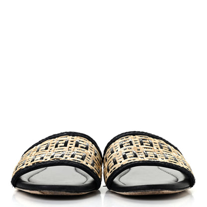 Fendi Raffia FF Flat Slide Sandals 37 Natural Black 2 of 14