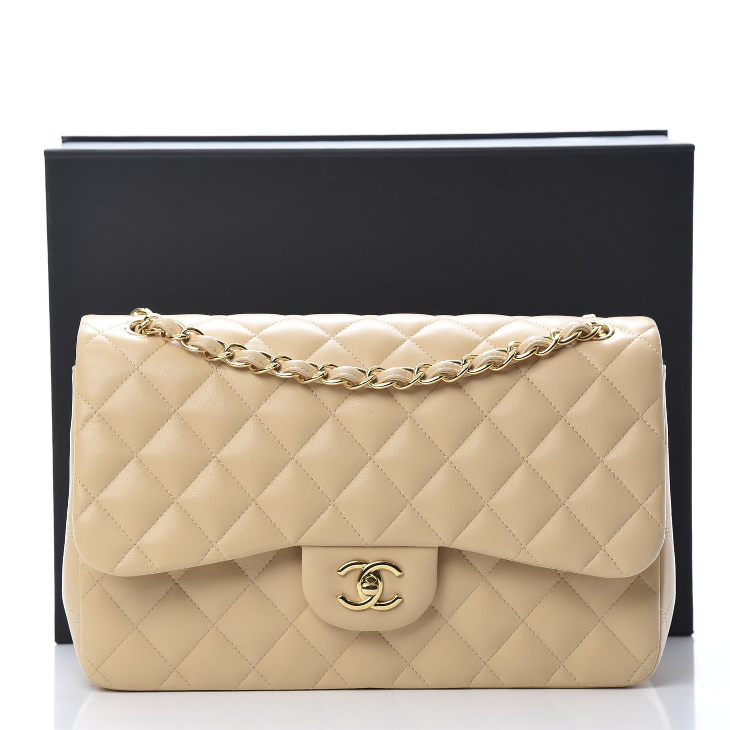 Lambskin Quilted Jumbo Double Flap Beige Clair