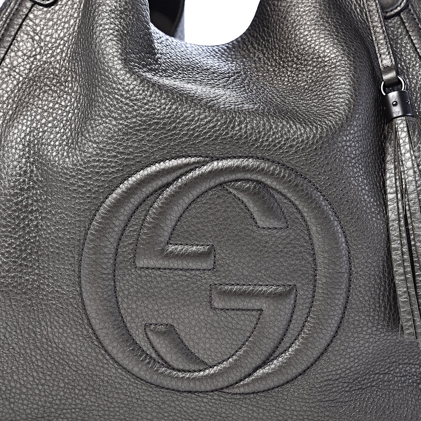 Metallic Pebbled Calfskin Large Soho Shoulder Bag Sasso