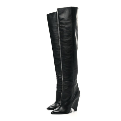 Saint Laurent Calfskin Niki 105 Thigh High Boots 37.5 Black 3 of 7