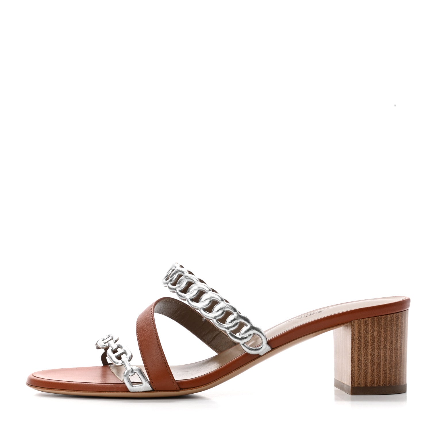 Hermes Nappa Ajaccio Sandals 39 Cognac Gris Argente 1 of 8