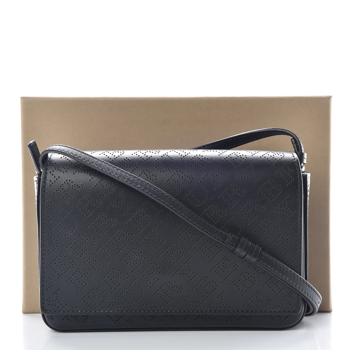 Calfskin Perforated Logo Hampshire Crossbody Black