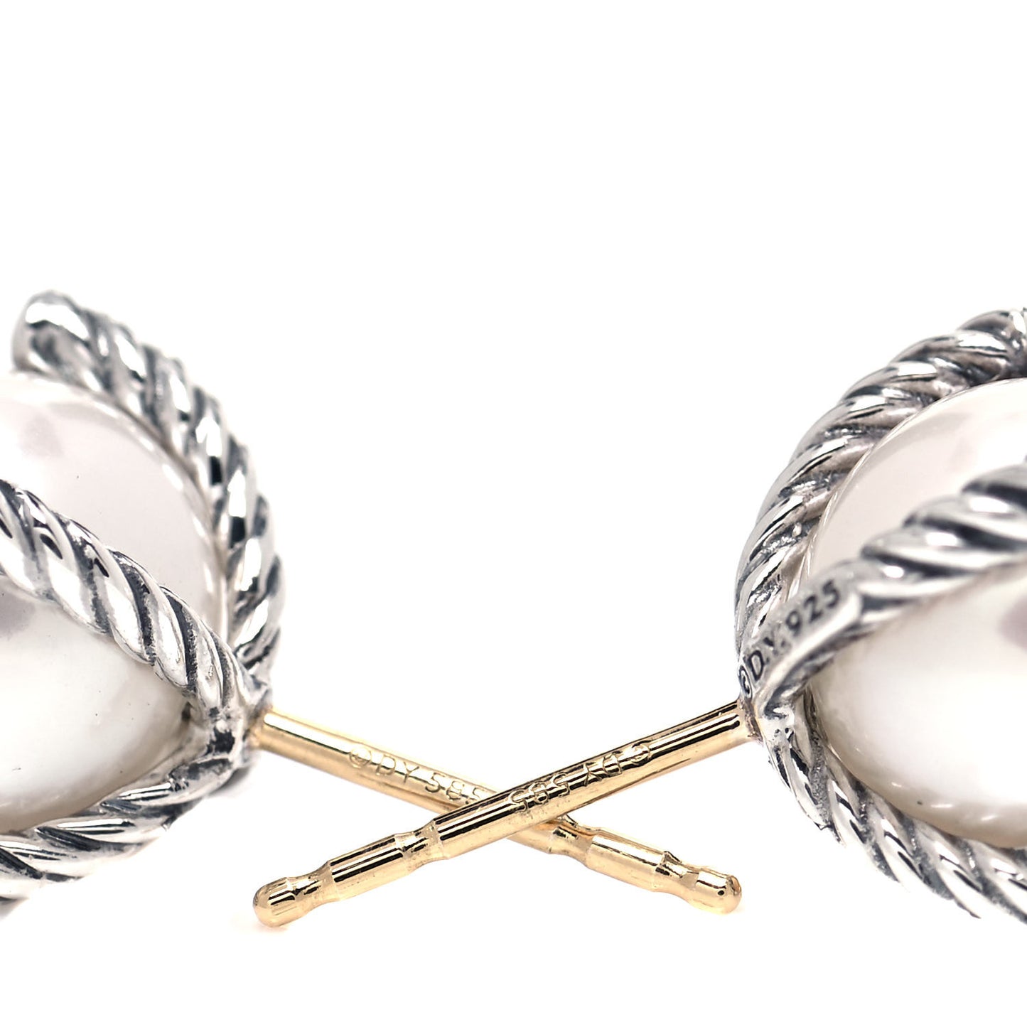 Sterling Silver Diamond Pearl 10mm Cable Stud Earrings