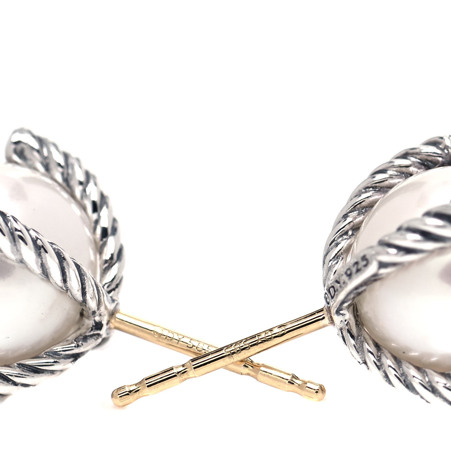 David Yurman Sterling Silver Diamond Pearl 10mm Cable Stud Earrings 3 of 6