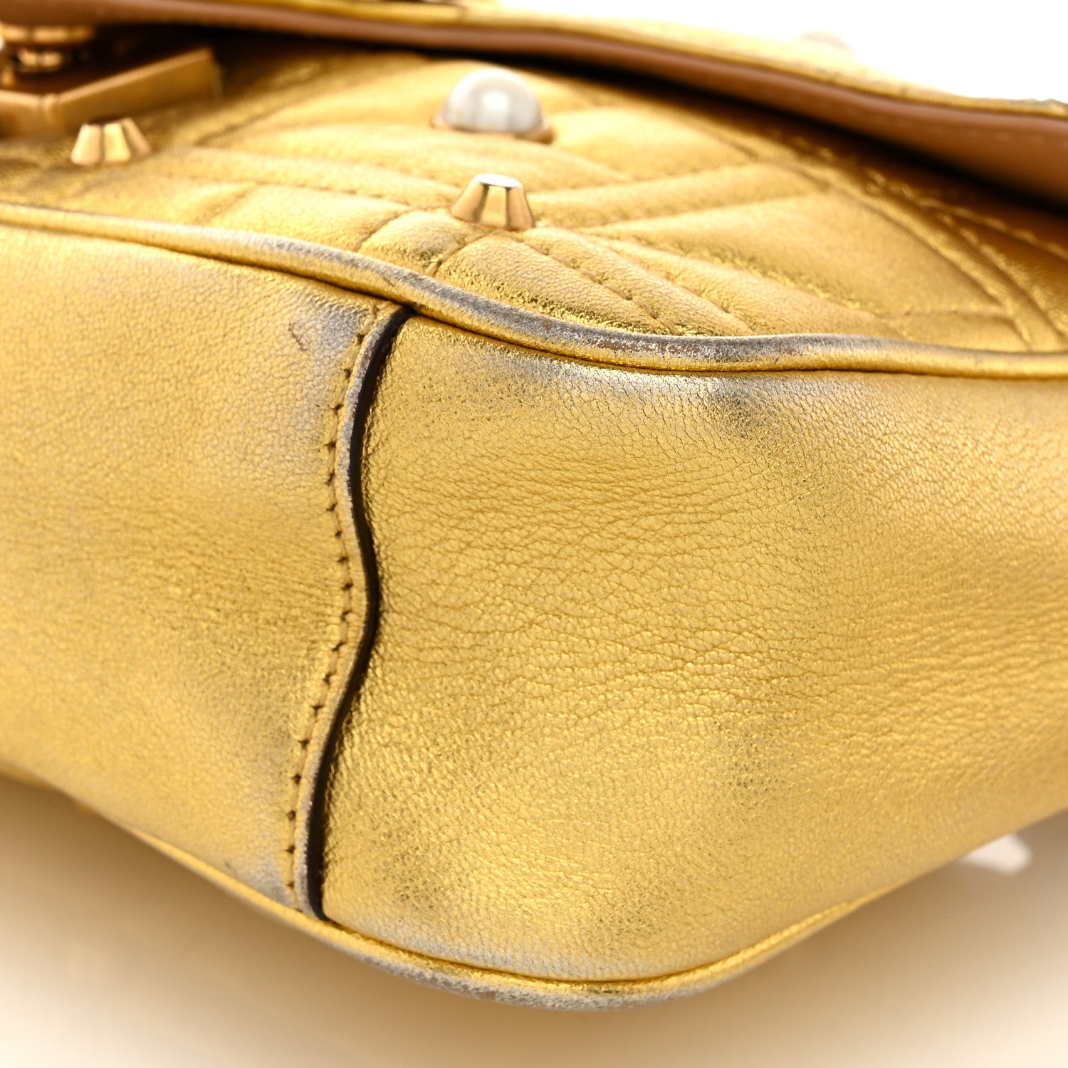 Gucci Metallic Calfskin Matelasse Studded Mini Pearly GG Marmont
