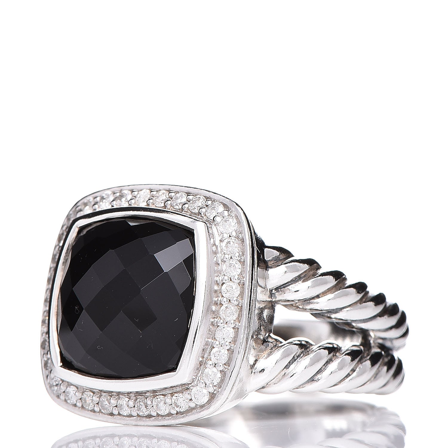 David Yurman Sterling Silver Diamond Black Onyx 11mm Albion Ring 54 7 3 of 5