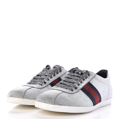Gucci Glitter Fabric Studded Web Womens Sneakers 37 Silver 3 of 12