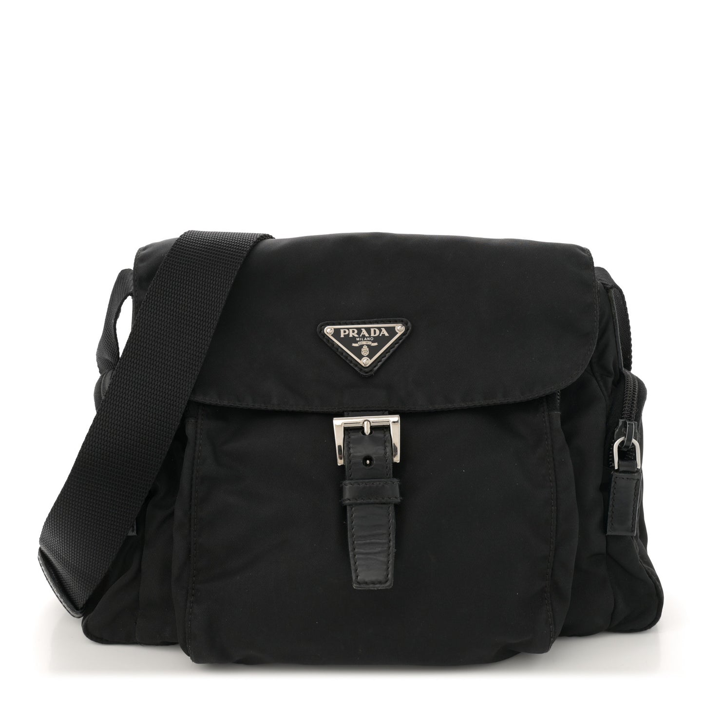 Nylon Vela Saffiano Single Buckle Messenger Shoulder Bag Black