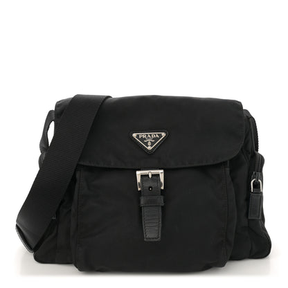 Prada Nylon Vela Saffiano Single Buckle Messenger Shoulder Bag Black 1 of 10