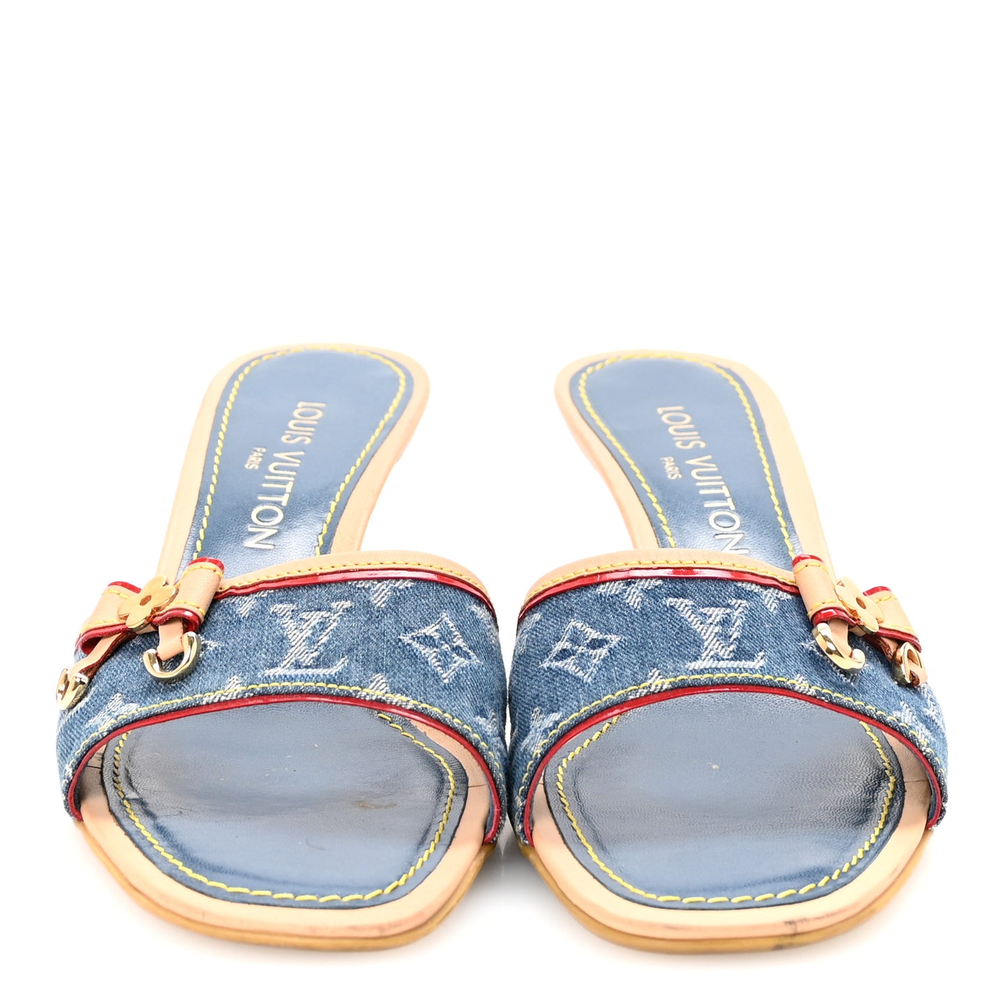 Denim Monogram Victim Mules Peep Toe Heels 38