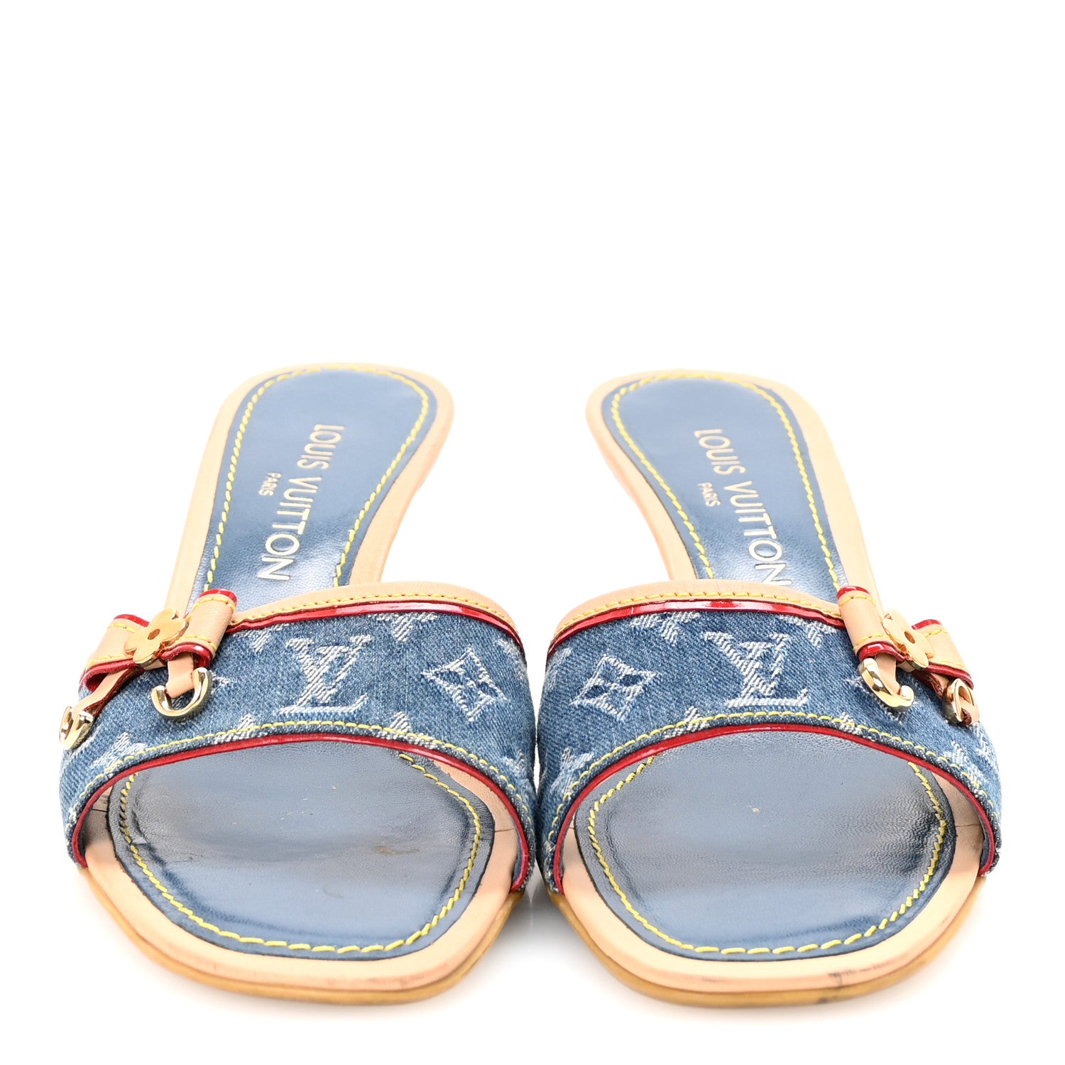 Louis Vuitton Denim Monogram Victim Mules Peep Toe Heels 38 3 of 9