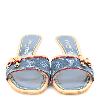 Louis Vuitton Denim Monogram Victim Mules Peep Toe Heels 38 3 of 9