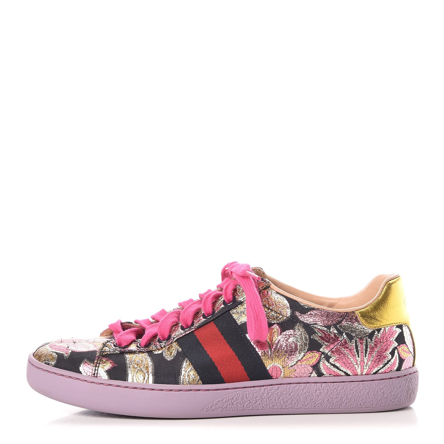 Lurex Brocade Web Nappa Womens Ace Sneakers 36.5 Black Pink Oro Vecchio