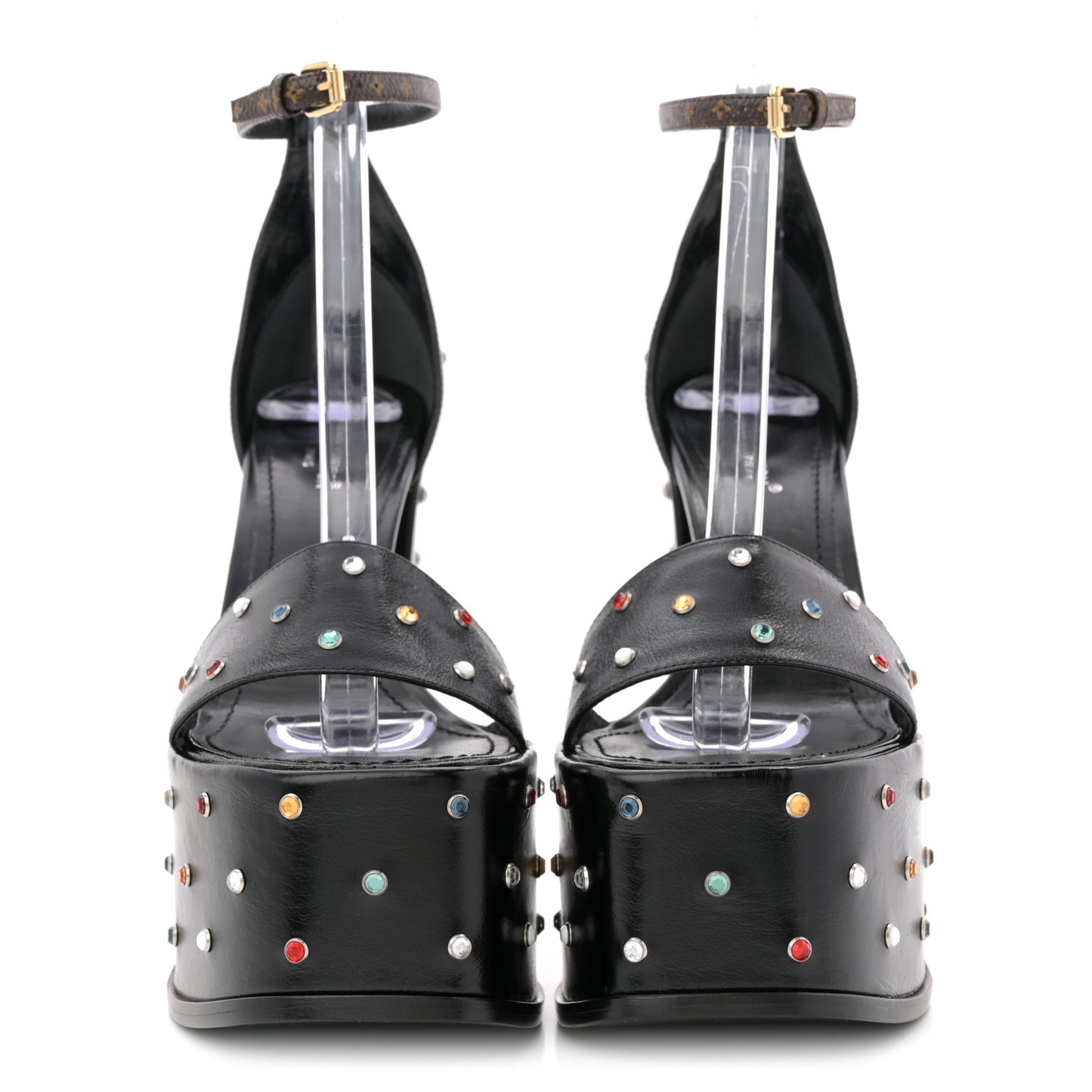 Calfskin Studded Fame Platform Sandals 37 Black