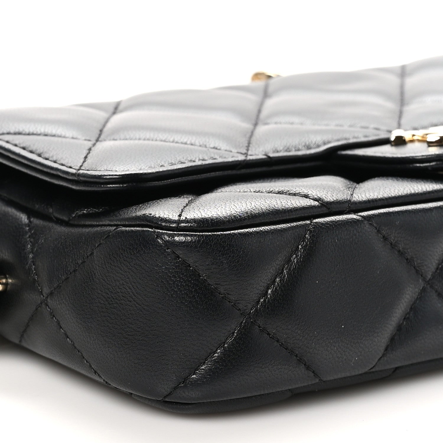 Chanel Lambskin Quilted Resin Bi-Color Flap Phone Holder With Chain Black 10 of 12