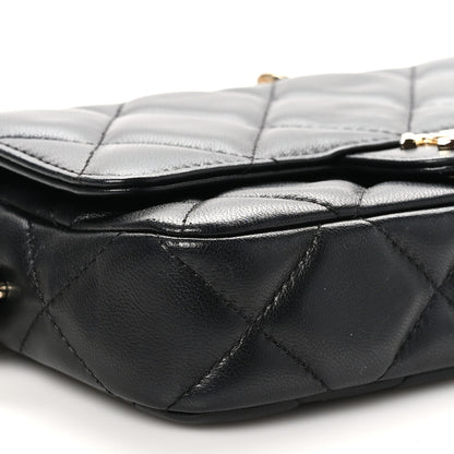 Chanel Lambskin Quilted Resin Bi-Color Flap Phone Holder With Chain Black 10 of 12