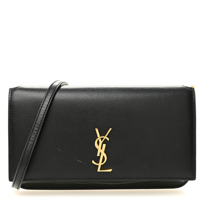 Saint Laurent Grained Calfskin Monogram Phone Holder Crossbody Black 1 of 10