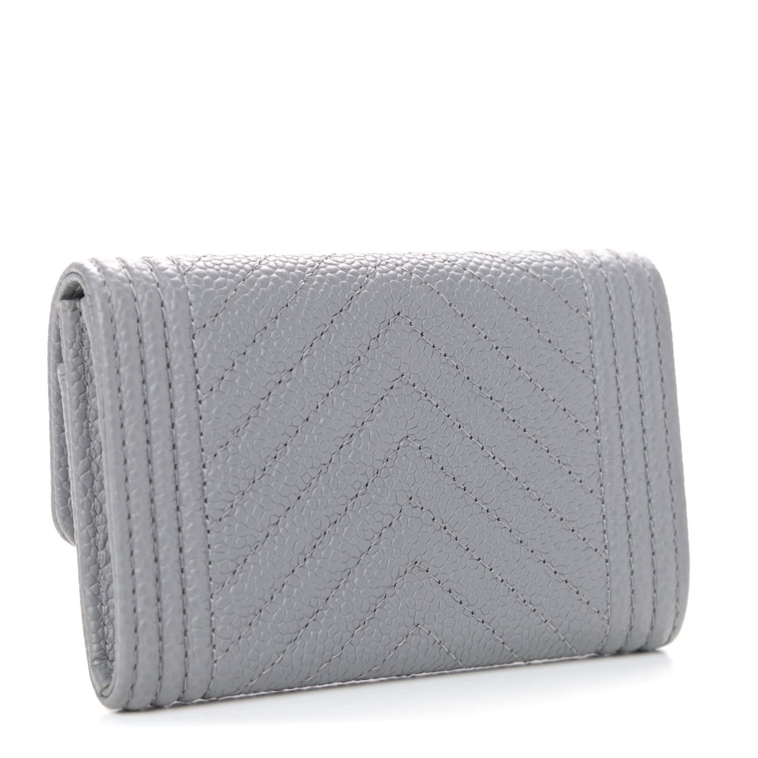 Chanel Caviar Chevron Quilted Boy Card Holder Grey 2 of 4