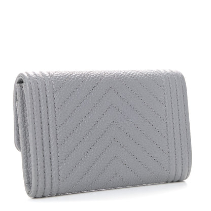 Chanel Caviar Chevron Quilted Boy Card Holder Grey 2 of 4