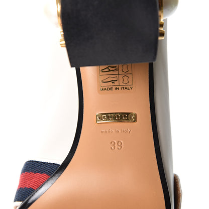 Gucci Betis Glamour Calfskin Web Pearl Embellished Peyton 75mm Loafer Pumps 39 Mystic White 9 of 10