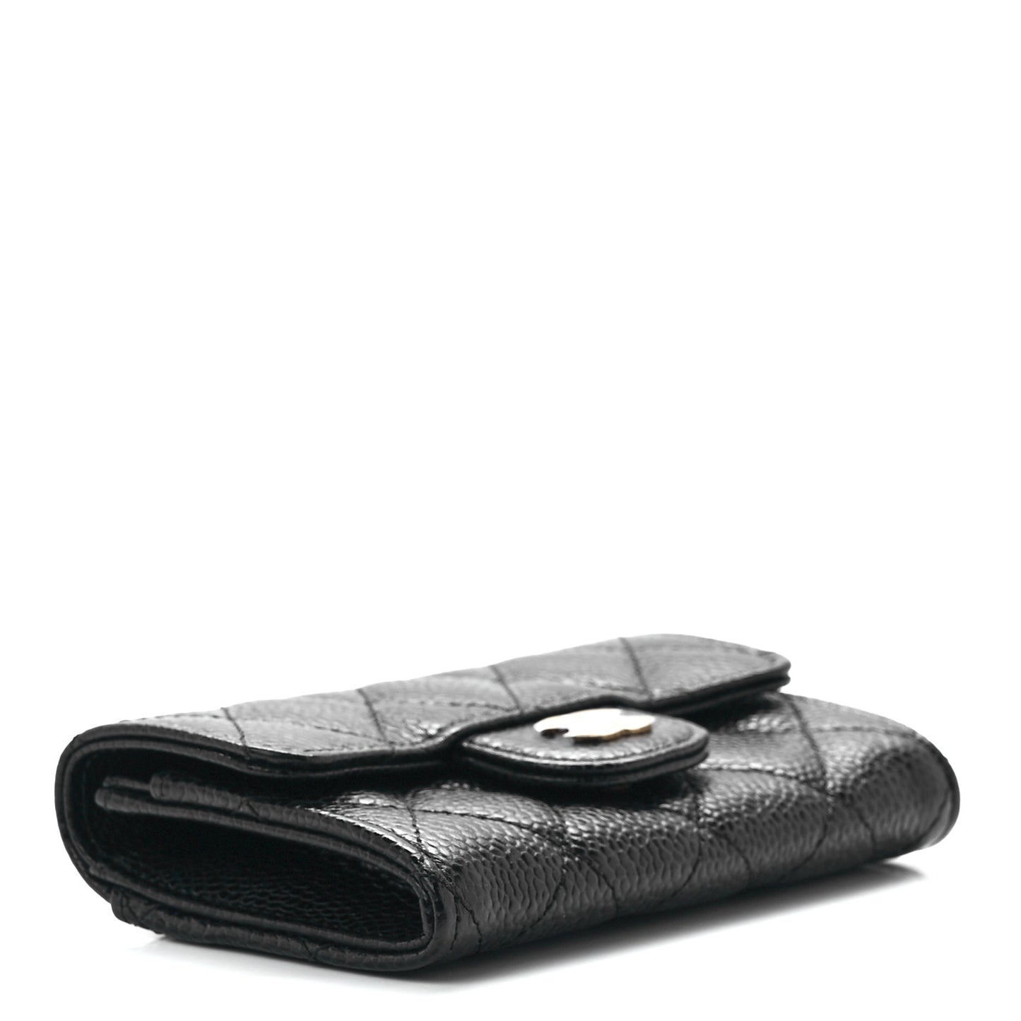 Caviar Quilted Flap Card Holder Wallet Black