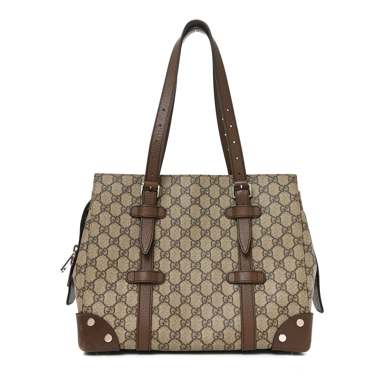 Gucci GG Supreme Monogram Textured Dollar Calfskin Small Detail Tote Beige Ebony New Acero 1 of 9