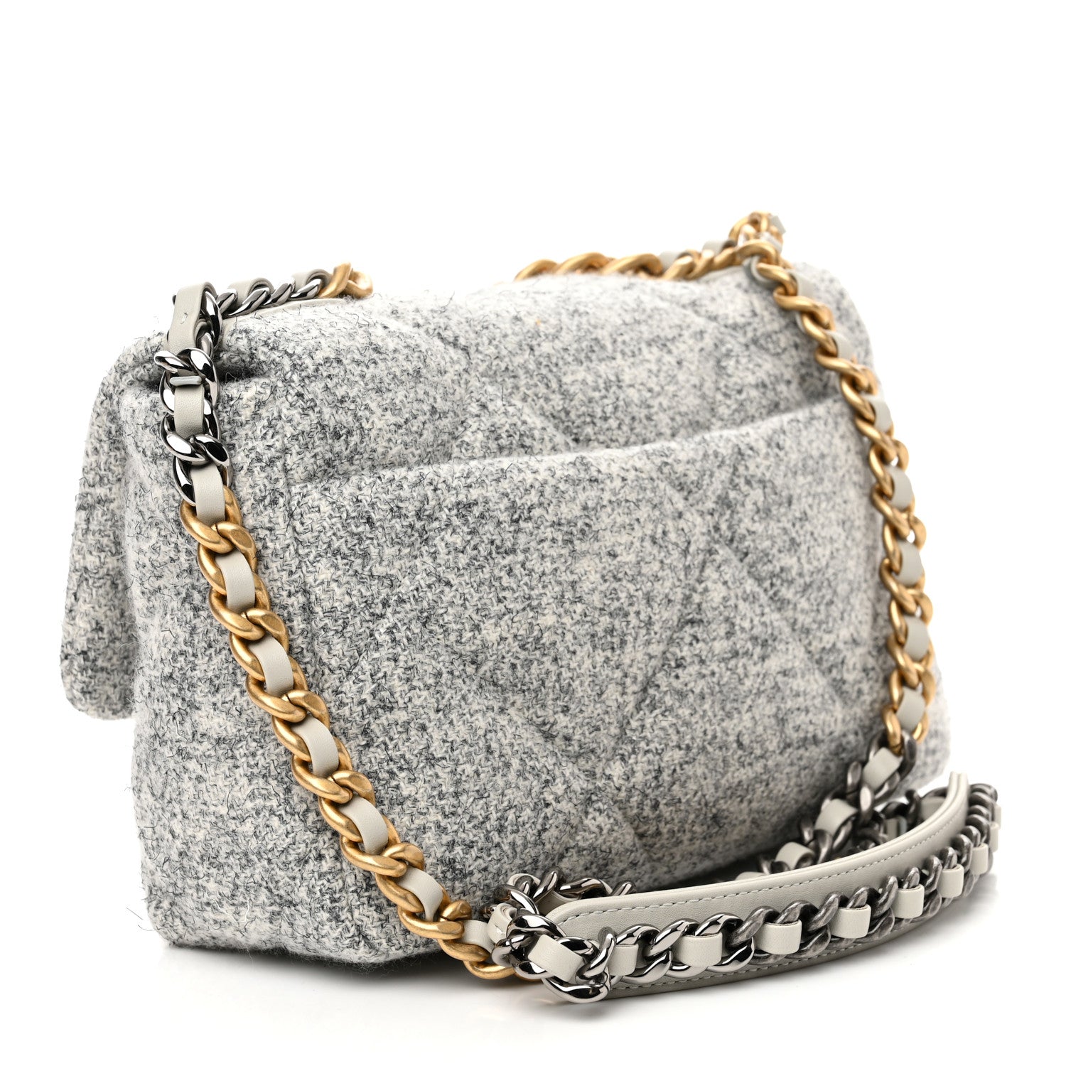 Chanel Tweed Quilted Medium Chanel 19 Flap Grey Ecru 3 of 10