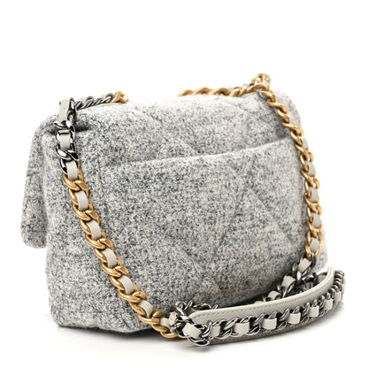 Chanel Tweed Quilted Medium Chanel 19 Flap Grey Ecru 3 of 10