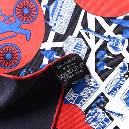 Hermes Silk Les Nouveaux Amoureux de Paris Scarf 90 Bleu Black Rouge White 6 of 6