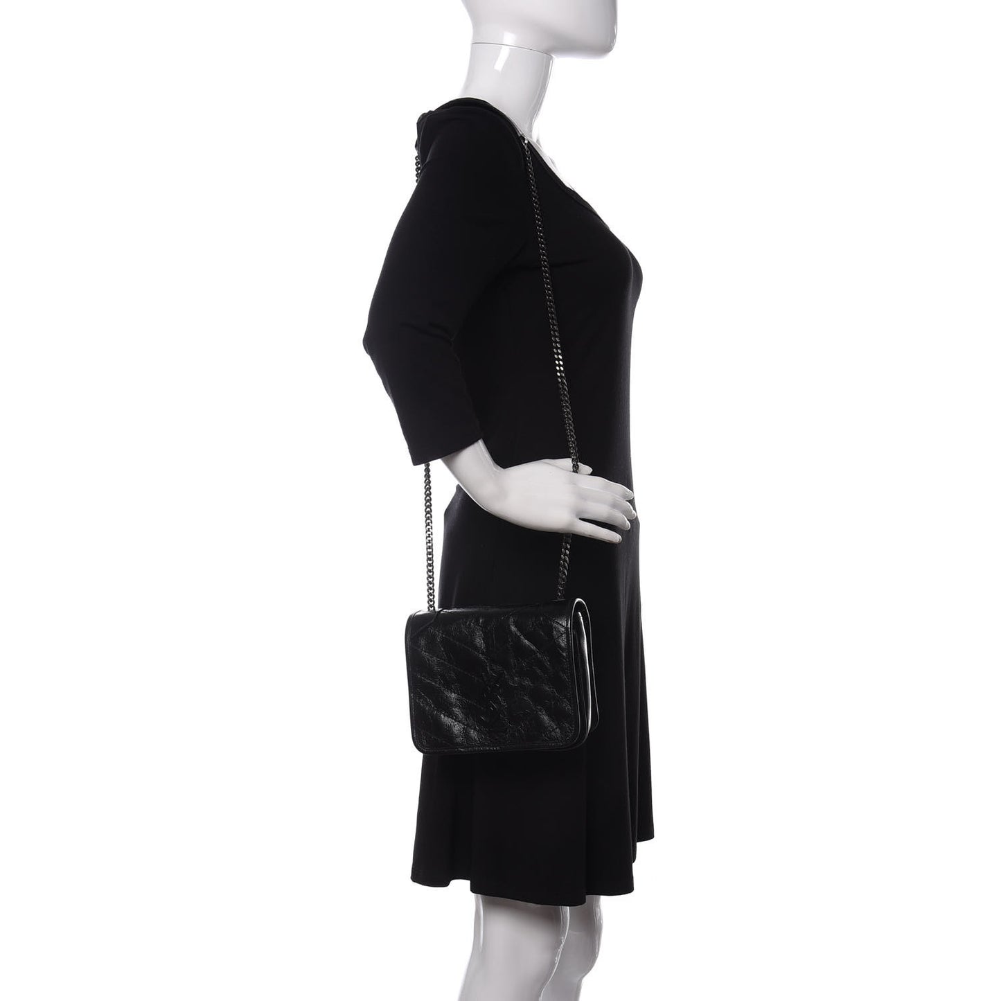 Crinkled Calfskin Matelasse Monogram Niki Chain Wallet Black