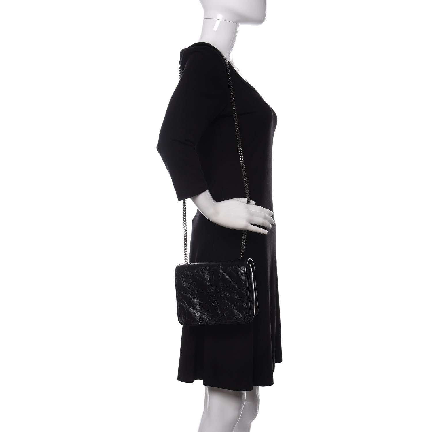 Saint Laurent Crinkled Calfskin Matelasse Monogram Niki Chain Wallet Black 2 of 10