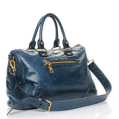 Prada Vitello Shine Shopping Satchel Denim 4 of 9