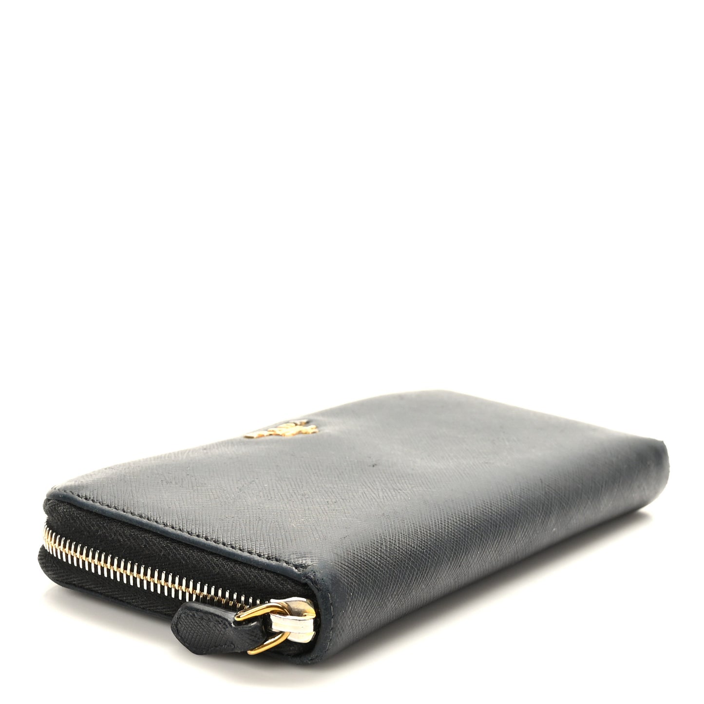Saffiano Metal Zip Around Wallet Black