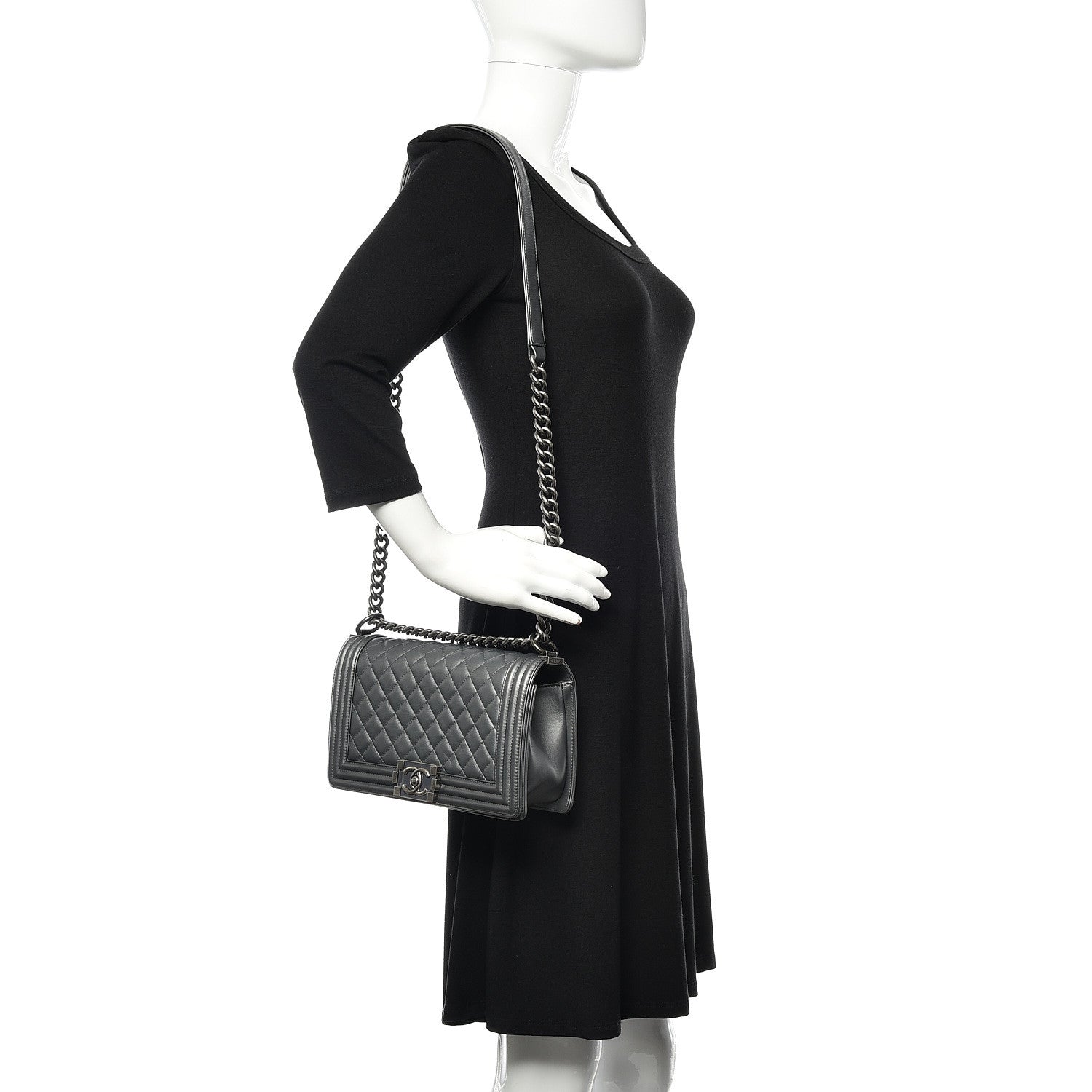 Chanel Metallic Calfskin Quilted Medium Boy Flap Dark Silver 2 of 14