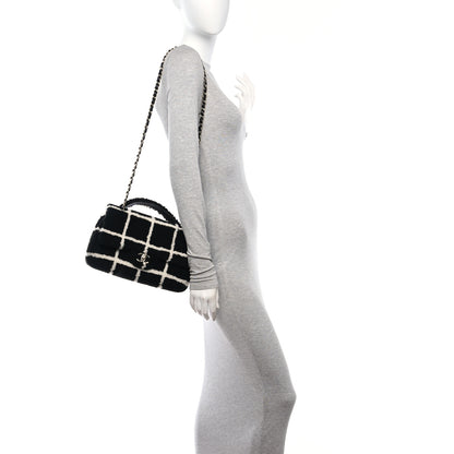 Chanel Shearling Lambskin Large Fluffy Tartan Single Flap Black White 3 of 13