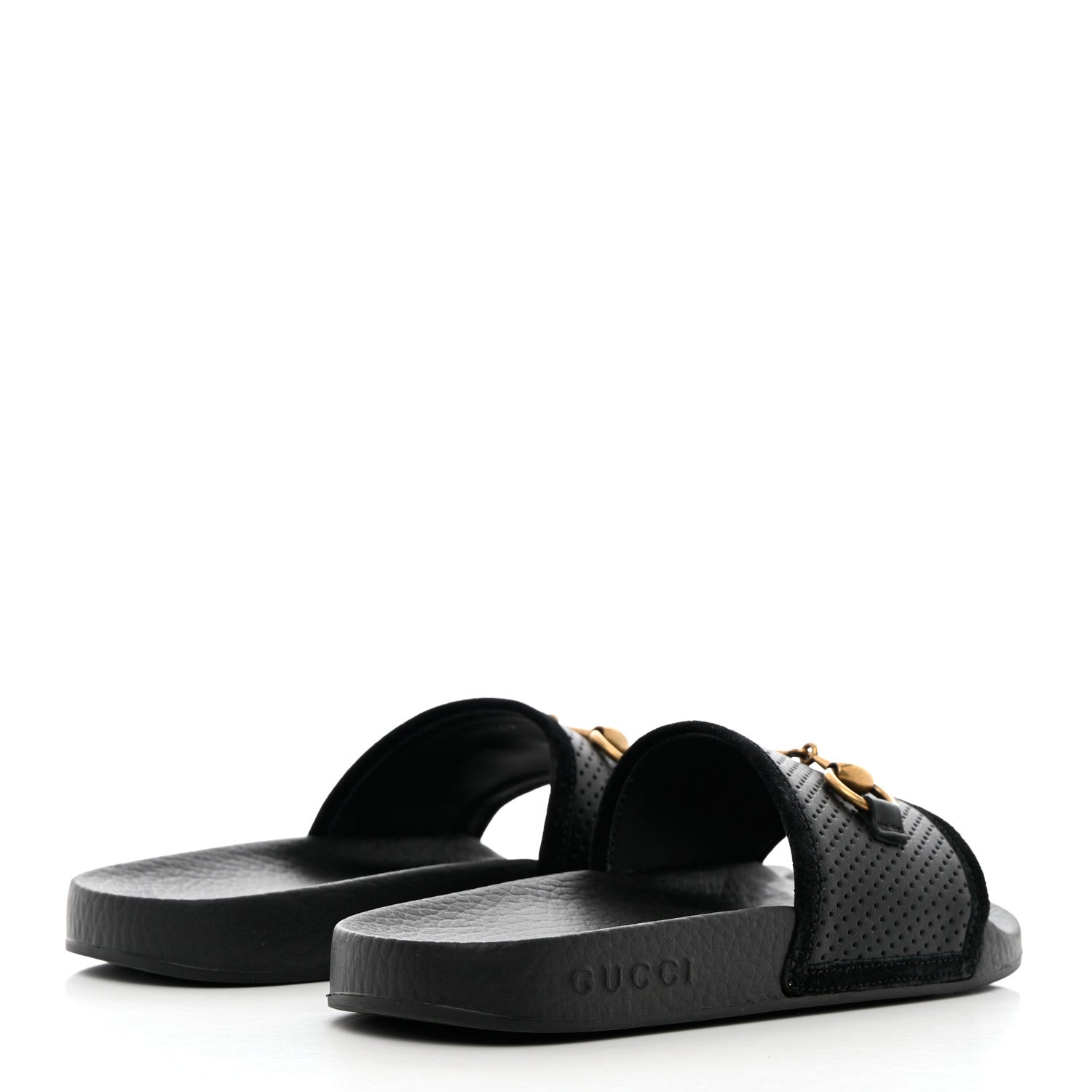 Gucci Suede Perforated Horsebit Slide Sandals 36 Black 4 of 8