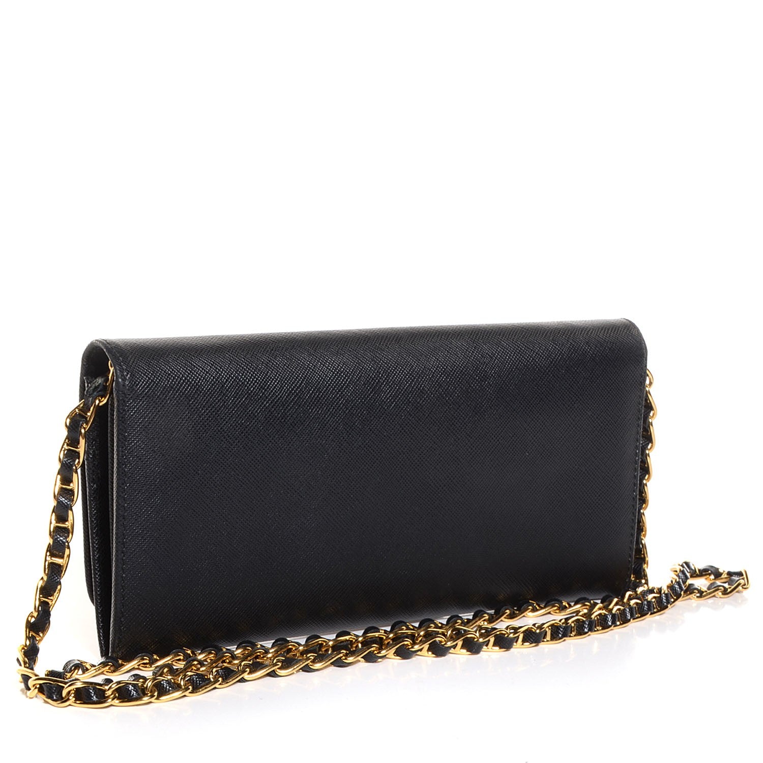 Prada Saffiano Metal Oro Chain Wallet Nero Black 3 of 10