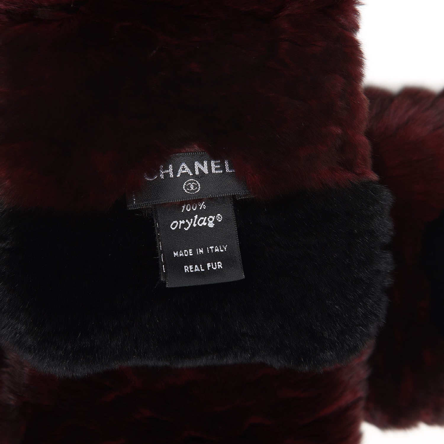 Chanel Orylag Rabbit Fur CC Scarf Red Black 3 of 4