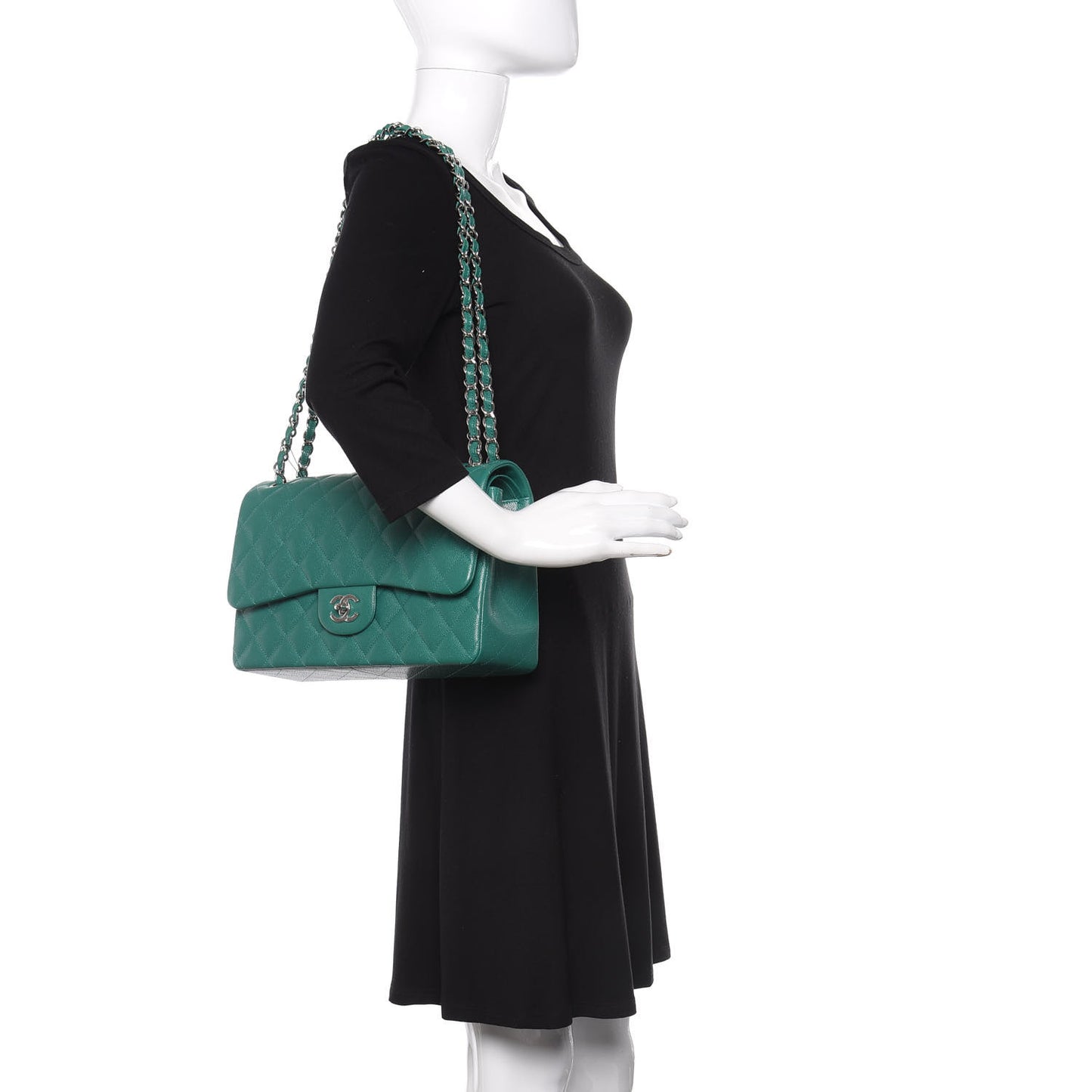 Caviar Quilted Jumbo Double Flap Green