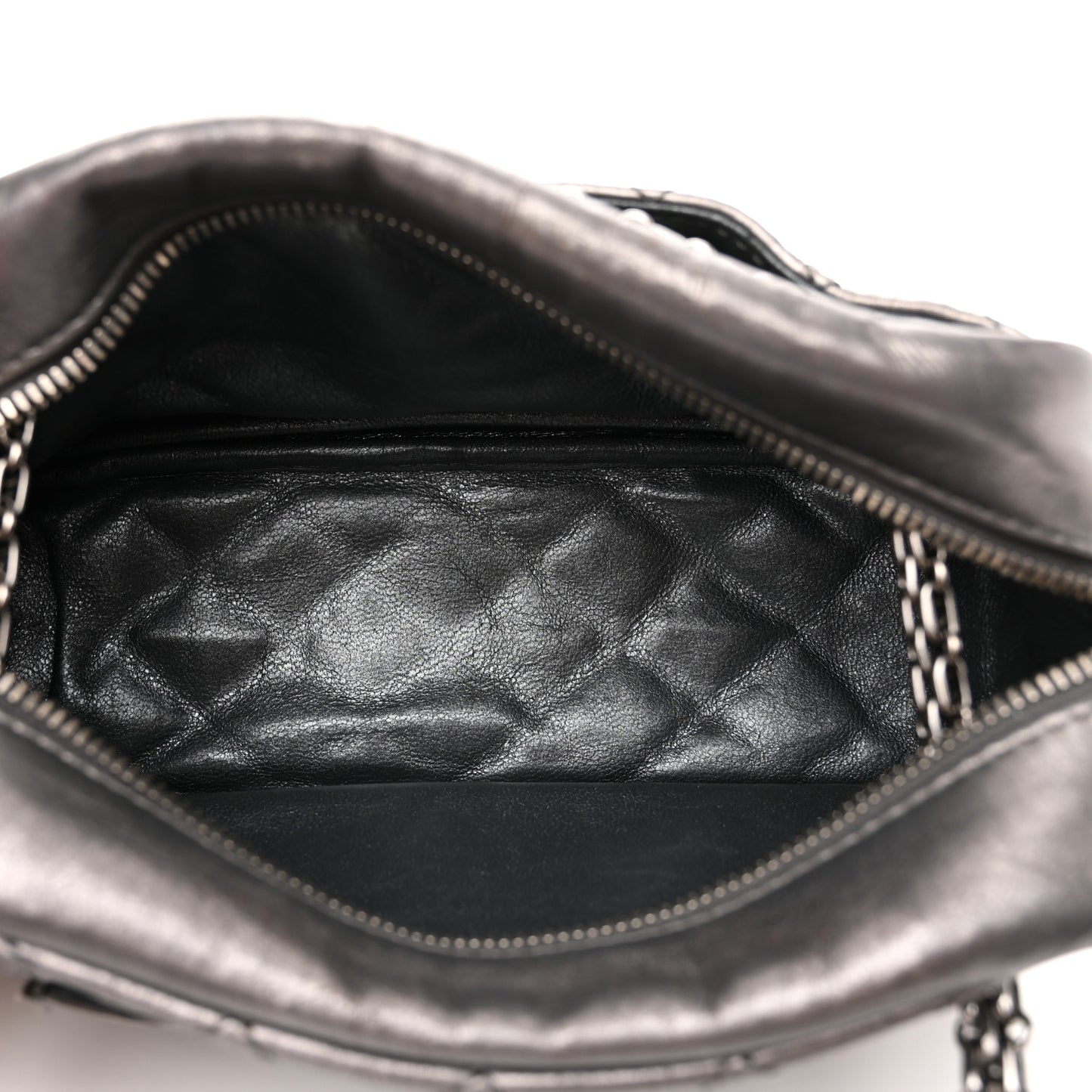 Metallic Aged Calfskin Quilted Small Reissue Camera Case Dark Silver