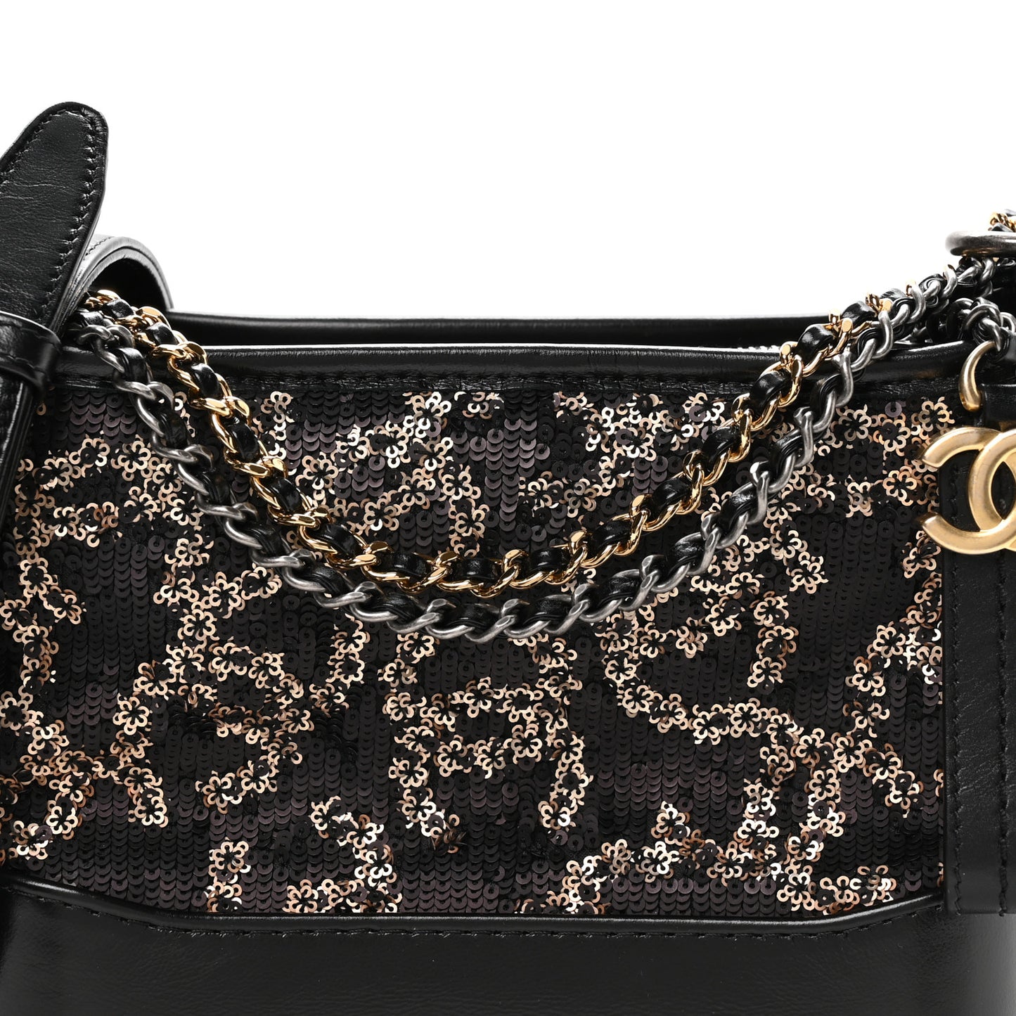 Sequin Calfskin Small Gabrielle Hobo Black Gold