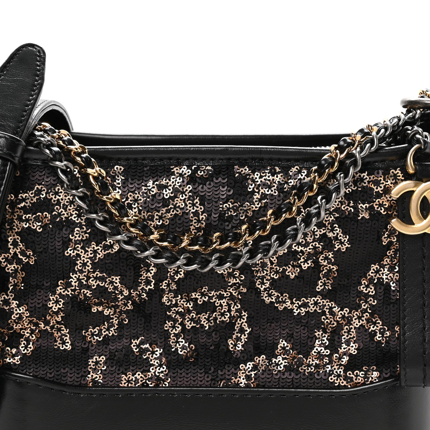 Chanel Sequin Calfskin Small Gabrielle Hobo Black Gold 8 of 11