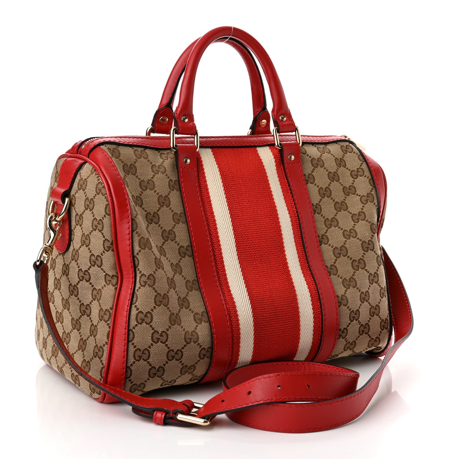 Gucci Monogram Vintage Web Medium Boston Red 2 of 9