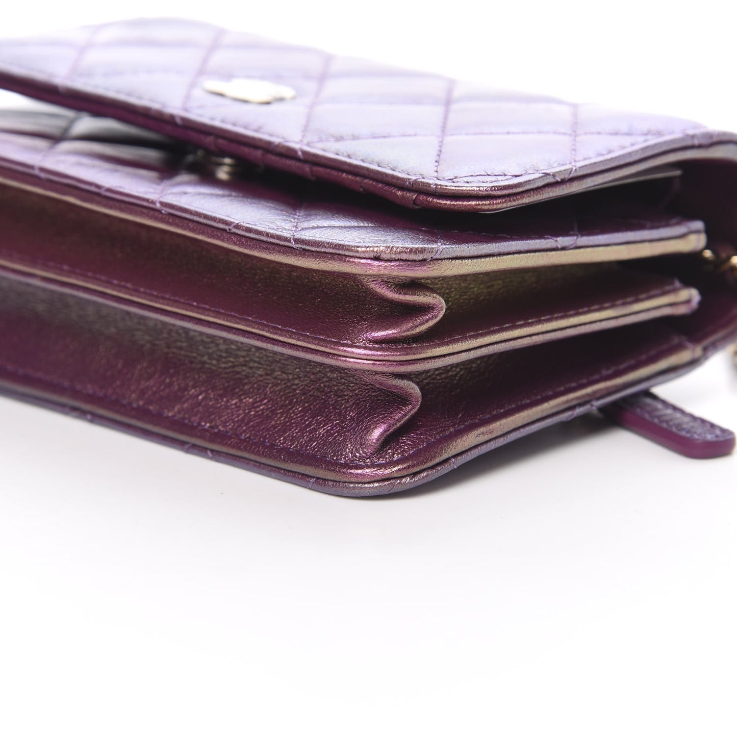 Iridescent Lambskin Quilted Mini Wallet On Chain WOC Purple